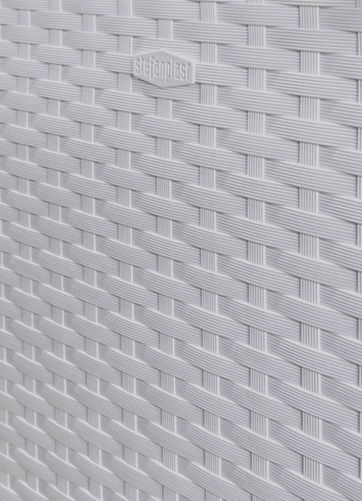 Blumentöpfe und Pflanzgefäße - Pflanzkasten in moderner Rattan-Optik, in Farbe STEINGRAU, in Ausführung Pflanzkasten, klein, mit Spalierwand Ansicht 1