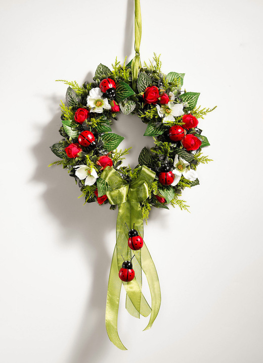 Osterkränze & Gestecke - Wandkranz mit Rosen und Marienkäfern, in Farbe