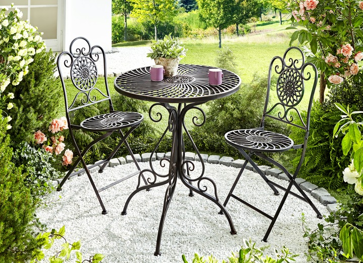 Gartenmöbel - Gartenmöbel-Set, 3-teilig, aus pulverbeschichtetem Eisen, in Farbe SCHWARZ