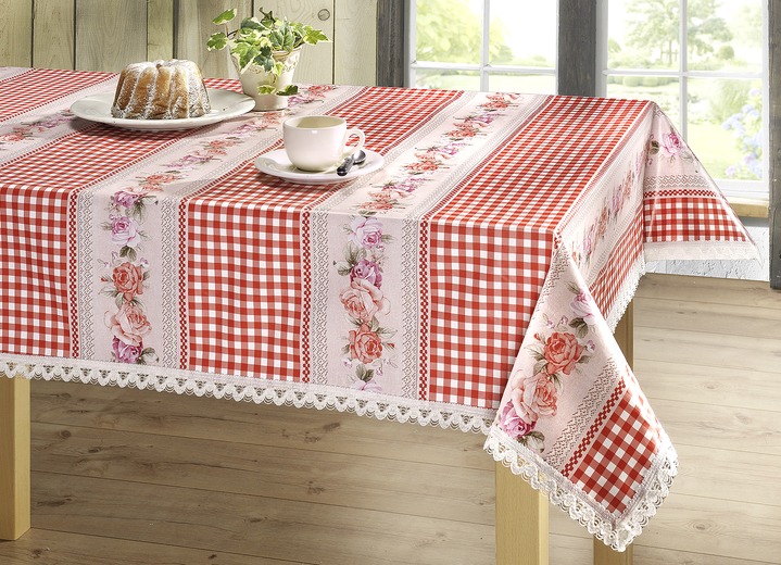 Tischdecken - Pflegeleichte Wachstuch-Tischserie in Landhaus-Optik, in Größe 110 (Tischdecke, 110x140 cm) bis 180 (Mitteldecke, 80x 80 cm), in Farbe ROT Ansicht 1