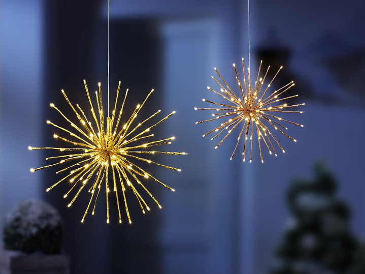 Außendekorationen - Licht-Stern aus foliertem Draht, in Farbe GOLD, in Ausführung ø 30 cm, 80 LEDs