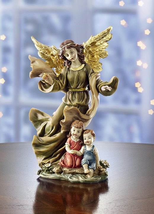 Weihnachten - Schutzengel mit Kindern, in Farbe GRÜN-GOLD
