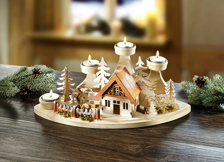 Weihnachtliche Dekorationen - Adventsteelichthalter aus Holz, in Farbe