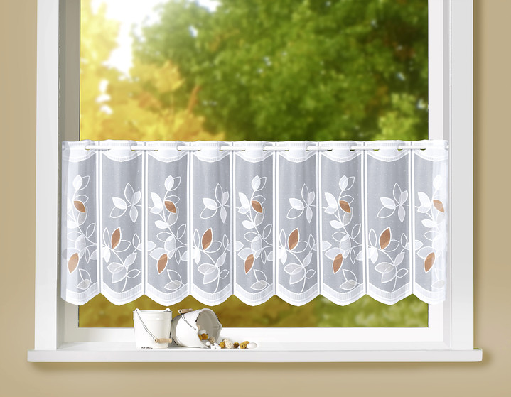 Herbstimpressionen - Kurzstore Blätter mit Stangendurchzug Ansicht 2 Herbstimpressionen - Kurzstore Blätter mit Stangendurchzug, in Größe 788 (H45xB105 cm) bis 862 (H60xB150 cm), in Farbe WEISS-BRAUN Ansicht 2