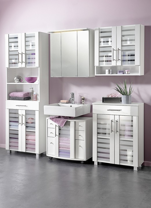 Badmöbel - Badmöbel-Programm mit MDF-Front, in Farbe WEISS-WEISS, in Ausführung Hängeschrank, 1-türig, Weiß/Weiß Ansicht 1