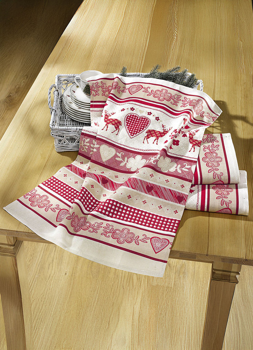 Geschenkideen - Geschirrtücher, 3er-Set,  mit winterlichen Motiven, in Farbe ROT-WEISS