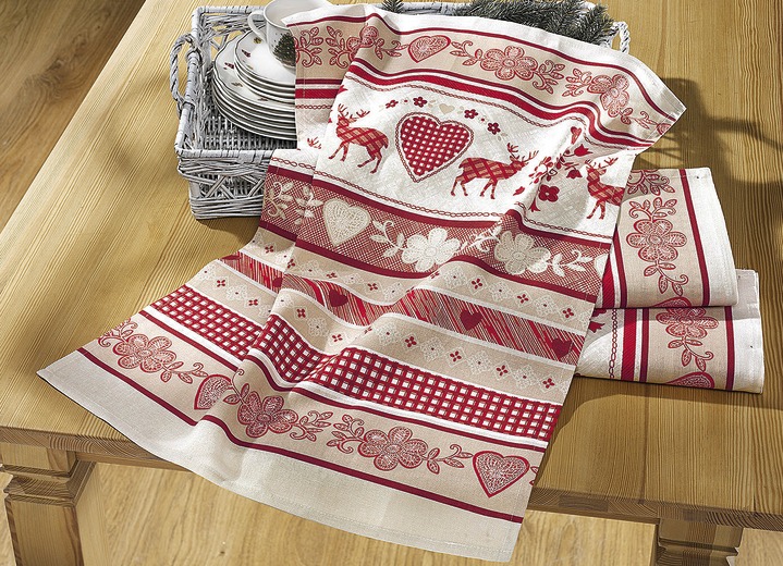 - Geschirrtücher, 3er-Set,  mit winterlichen Motiven, in Farbe ROT-WEISS