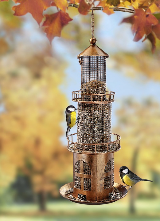 Winterlicher Garten - Vogelfuttersäule Leuchtturm, in Farbe KUPFER