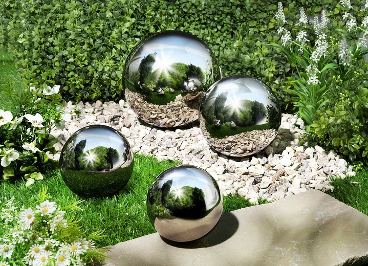 Gartendekoration - Edelstahlkugeln, 4er-Set, in Farbe SILBER GLÄNZEND Ansicht 1