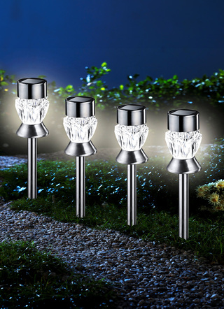 Gartenbeleuchtung - Solarleuchte, 4er-Set, in Farbe CHROM – Farbe CHROM – Ansicht 