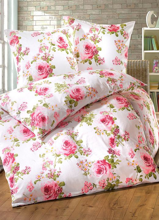 Bettwäschegarnituren - Bettwäsche-Garnitur mit Rosen-Dessin, in Größe 111 (40x80 cm + 135x200 cm) bis 114 (80x80 cm + 155x200 cm), in Farbe MULTICOLOR Ansicht 2