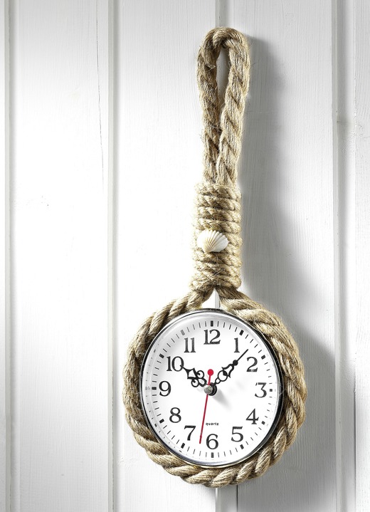 Uhren - Wanduhr mit Knotenseil aus Sisal, in Farbe