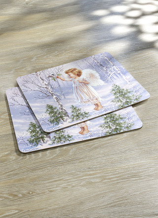Tischdecken - Platz-Set mit Winterengel-Motiv 2-teilig, in Farbe BLAU-WEISS