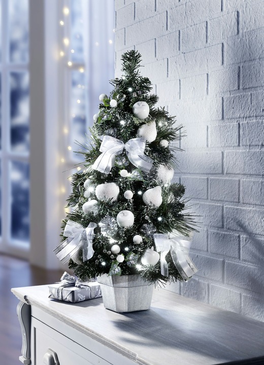 Weihnachtliche Dekorationen - Beleuchteter Tannenbaum, batteriebetrieben, in Farbe GRÜN-WEIß
