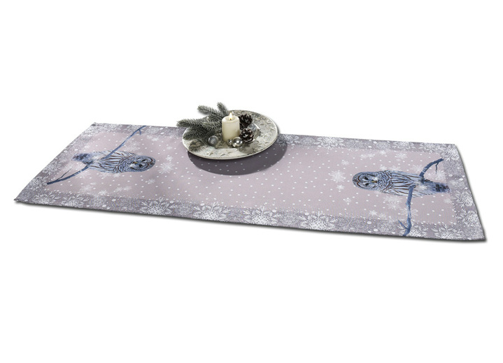 Tischdecken - Tisch- und Raumdekoration mit Schnee-Eulen-Motiv, in Größe 101 (Läufer, 35x 50 cm) bis 404 (Kissenbezug, 40x 40 cm), in Farbe  Ansicht 1