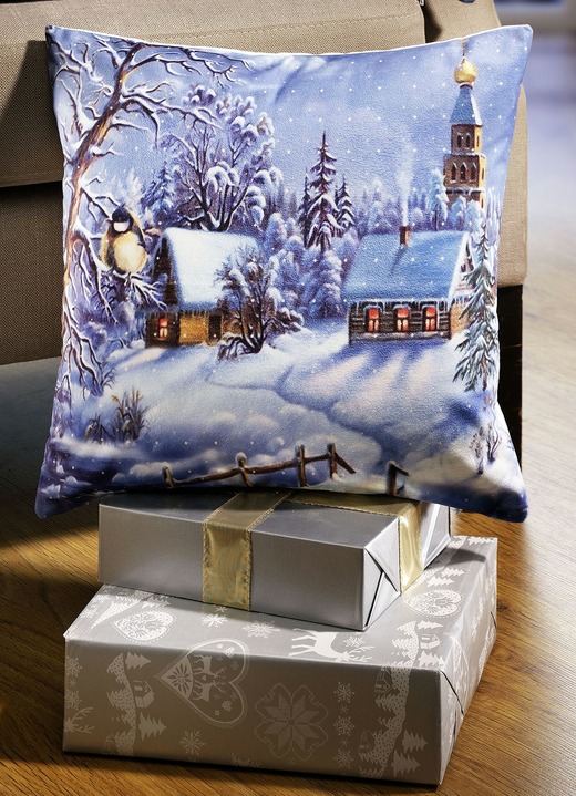 Kissenbezüge - Kissenbezug Winterdorf, in Farbe BLAU-WEISS
