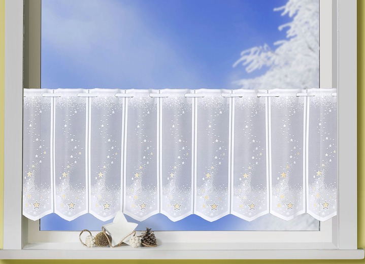 Landhaus & Küche - Kurzstore aus handcolorierter Jacquard, in Größe 860 (H50xB100 cm) bis 880 (H50xB157 cm), in Farbe WEISS Ansicht 2