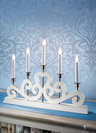 Weihnachtliche Dekorationen - Leuchter aus Holz, in Farbe WEISS, in Ausführung Leuchter 5-flammig