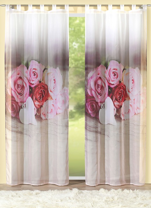 Modern - Übergardine mit Rosenherz Dessin in verschiedenen Ausführungen, in Größe 397 (H175xB120 cm) bis 572 (H245xB120 cm), in Farbe , in Ausführung mit Schlaufen