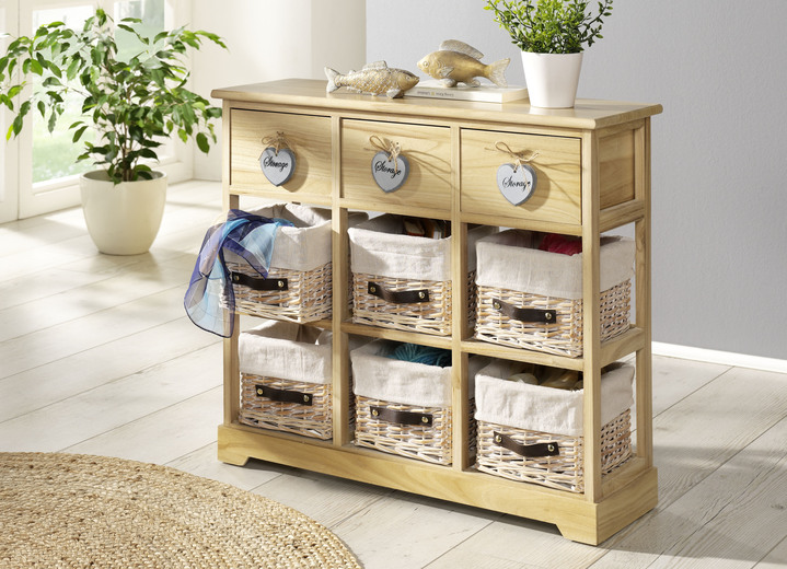 Sideboards & Kommoden - Massivholz Kommode mit Körbe aus Weide, in Farbe NATUR Ansicht 1