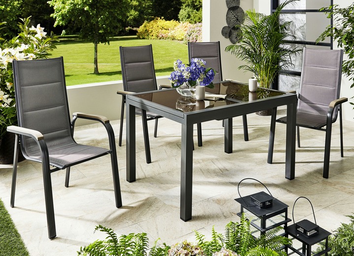 Gartenmöbel - Gartenmöbel-Set Trivero, 5-teilig, mit Stapelsesseln, in Farbe GRAU-BRAUN