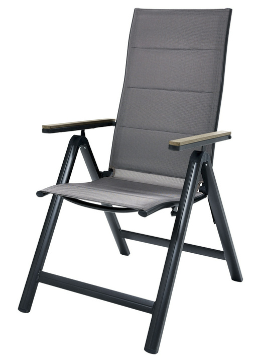 Gartenmöbel - Klappsessel mit Aluminiumgestell und Armlehnen in Holzoptik, in Farbe GRAU-BRAUN Ansicht 1