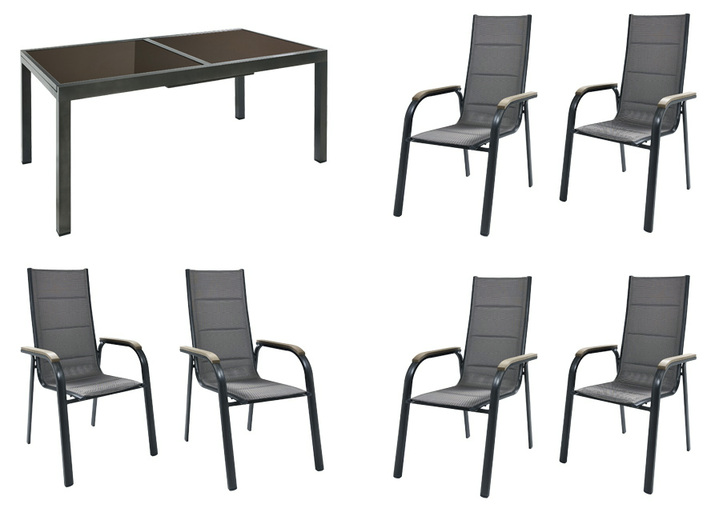 Gartenmöbel - Gartenmöbel-Set Trivero, 7-teilig, mit Stapelsesseln, in Farbe GRAU-BRAUN Ansicht 1