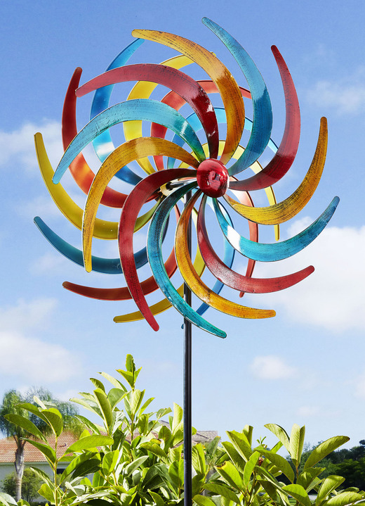 Gartendekoration - Doppel-Windrad in Tricolor aus Metall, in Farbe BUNT, in Ausführung klein