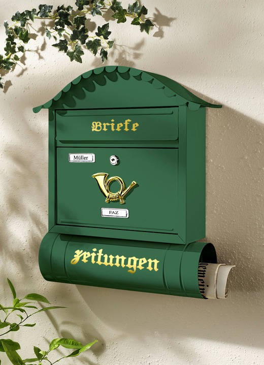 - Briefkasten aus verzinktem Stahl mit Zeitungsrohr, in Farbe GRÜN