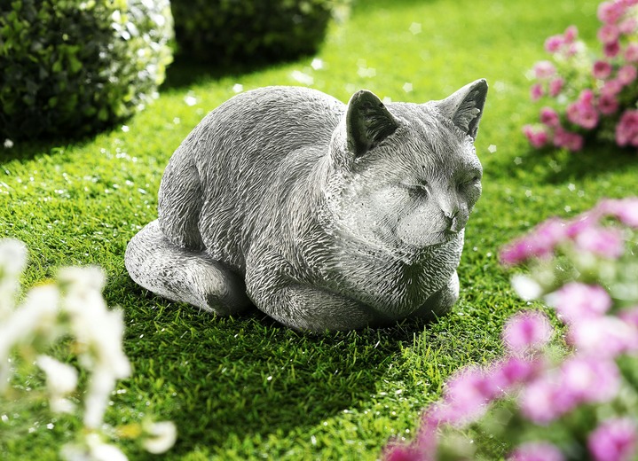 Gartendekoration - Schlafende Katze, in Farbe GRAU