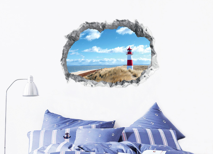 Landschaft - 3D-Wand-Tattoo Leuchtturm, in Farbe BLAU-WEISS Ansicht 1