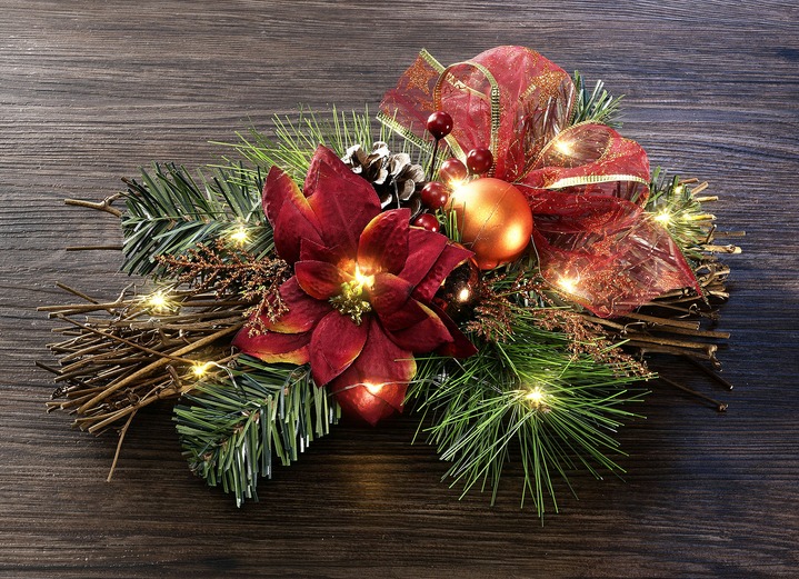 Gestecke & Kränze - Beleuchtetes Tischgesteck, batteriebetrieben, in Farbe GRÜN-ROT Ansicht 2