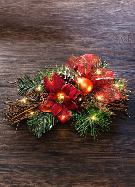 Gestecke & Kränze - Beleuchtetes Tischgesteck, batteriebetrieben, in Farbe GRÜN-ROT Ansicht 1