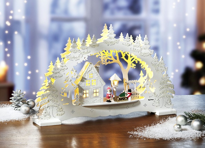 Weihnachtliche Dekorationen - Schwibbogen mit  LED-Beleuchtung, in Farbe WEISS