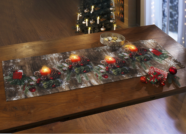Tischdecken - Schäfer Tischdekoration mit LED-Beleuchtung, in Größe 145 (Läufer, 40x140 cm) bis 185 (Tischdecke, 85x 85 cm), in Farbe ROT Ansicht 1
