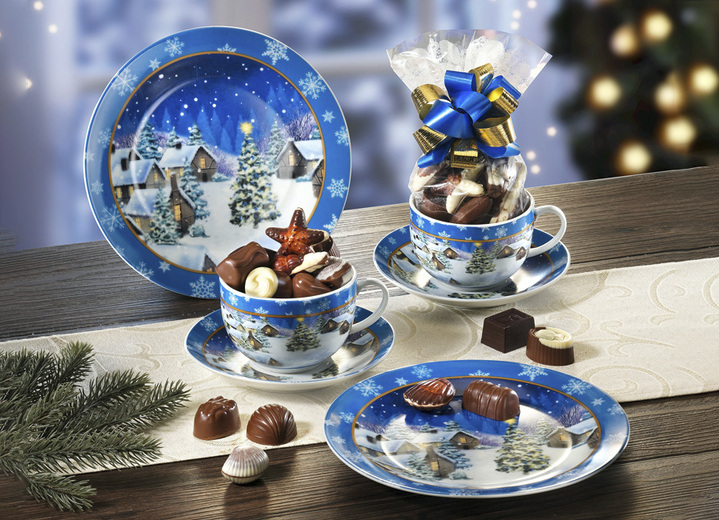 - Festliches Weihnachtsgedeck-Set aus Porzellan, in Farbe BLAU, in Ausführung Gedeck-Set, 3-teilig