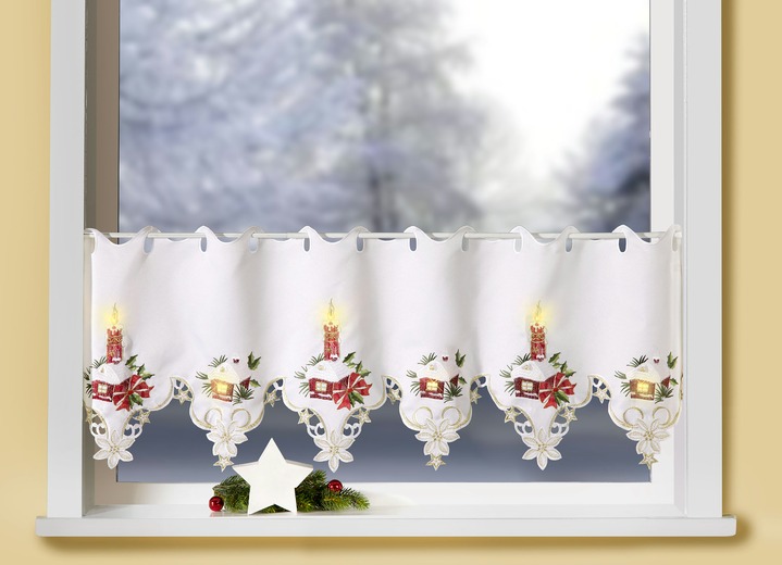 Landhaus & Küche - Kurzstore mit integrierter LED-Lichterkette, in Größe 785 (H45xB 80 cm) bis 788 (H45xB120 cm), in Farbe WEISS-ROT Ansicht 2