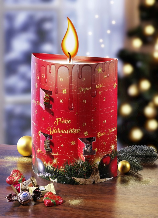 Weihnachtsleckereien - Süßer Adventskalender in Form einer Kerze, in Farbe ROT