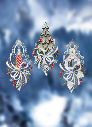 Fensterbild, 3er-Set, aus echter Plauener Spitze