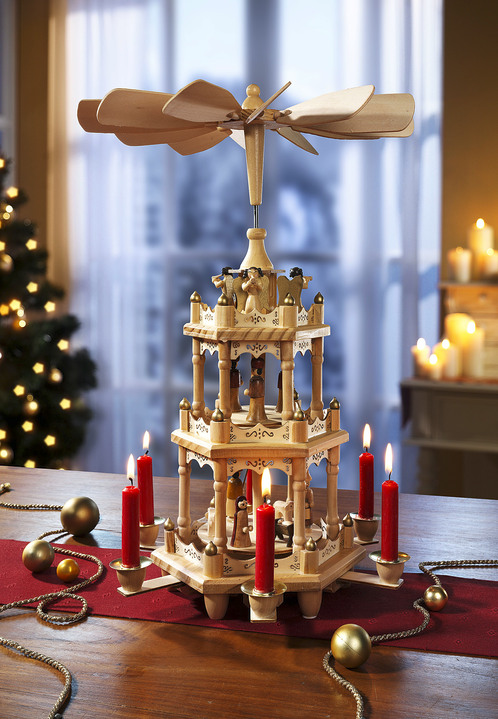 Geschenkideen - Traditionelle Tischpyramide aus Holz , in Farbe NATUR