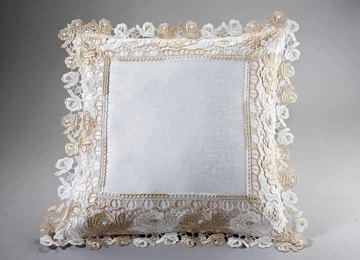 Tischdecken - Tischdecke mit Einfassungen in Spitzen-Optik, in Größe 101 (Läufer, 40x 90 cm) bis 404 (Kissenbezug, 40x 40 cm), in Farbe CREME Ansicht 1