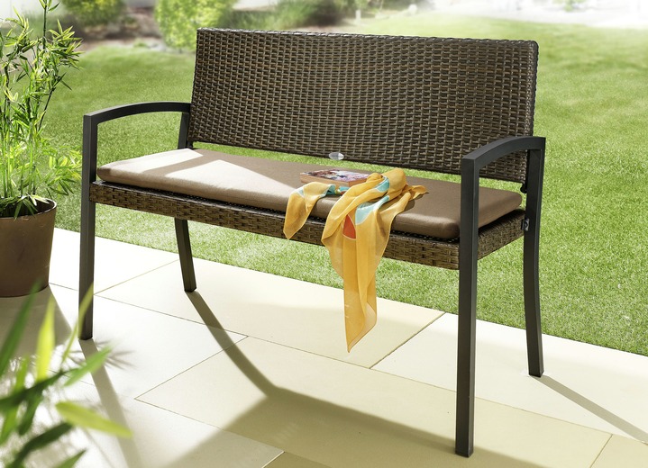 Gartenmöbel - Bänke aus witterungsbeständigem Kunstrattan-Geflecht, in Farbe BRAUN, in Ausführung Gartenbank Ansicht 1