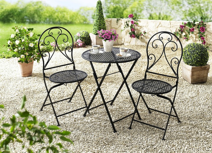 - 3-teiliges Gartenmöbel-Set aus Metall, in Farbe SCHWARZ