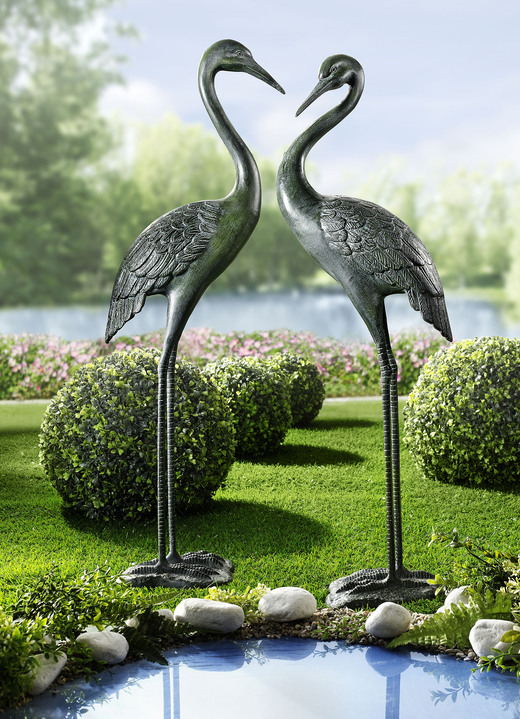 Gartendekoration - Kraniche aus Aluminium-Guss, 2er-Set, in Farbe GRÜN