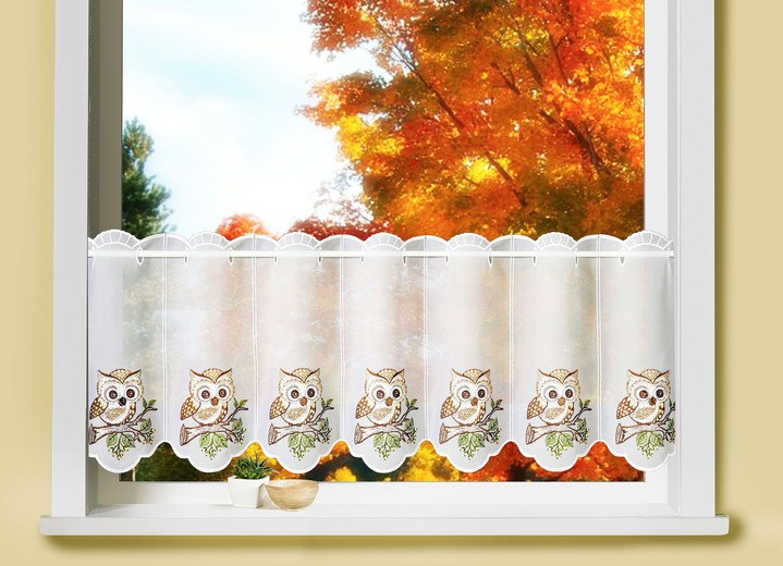 Herbstimpressionen - Kurzstore mit Plauener Stickerei, in Größe 788 (H40xB 95 cm) bis 793 (H40xB193 cm), in Farbe WEISS-BRAUN Ansicht 2