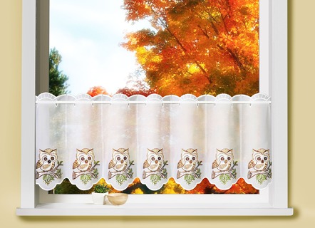 Herbstimpressionen - Kurzstore mit Plauener Stickerei, in Größe 788 (H40xB 95 cm) bis 793 (H40xB193 cm), in Farbe WEISS-BRAUN