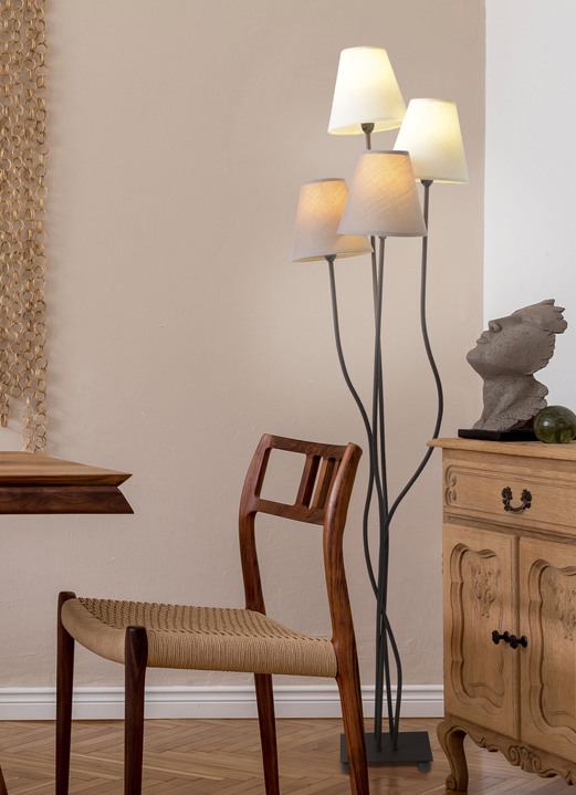 - Elegant geschwungenen Stehleuchte aus Metall, in Farbe BRAUN-BEIGE Ansicht 1