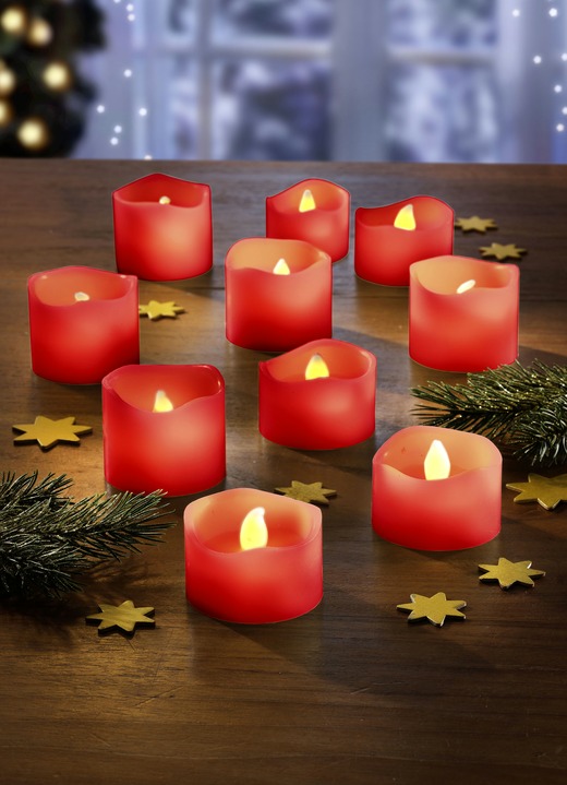 Weihnachtliche Dekorationen - LED-Kerzen, 10-er Set, in Farbe ROT Ansicht 1