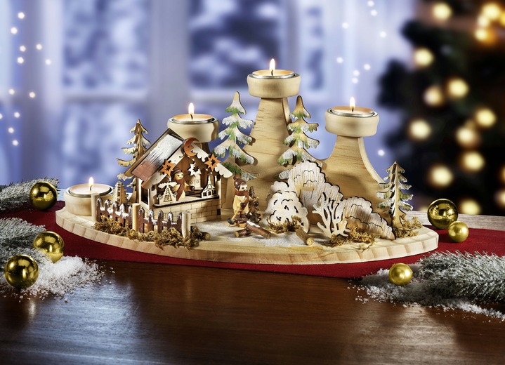 - Adventsteelichthalter aus Holz, in Farbe NATUR