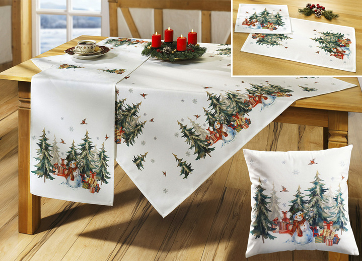 Tischdecken - Weihnachtliche Tisch- und Raumdekoration, in Größe 130 (2 Deckchen, 30x 30 cm) bis 404 (Kissenbezug, 40x 40 cm), in Farbe WEISS